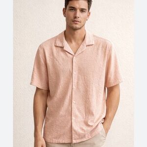 Cactus Man Ricky Singh Textured Jacquard Button Shirt Mens Size L. Peach. NWT